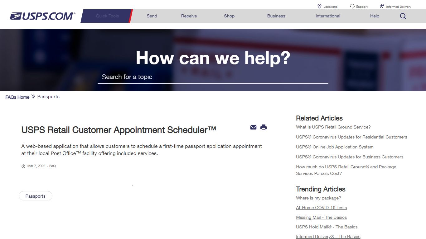 USPS Retail Customer Appointment Scheduler™